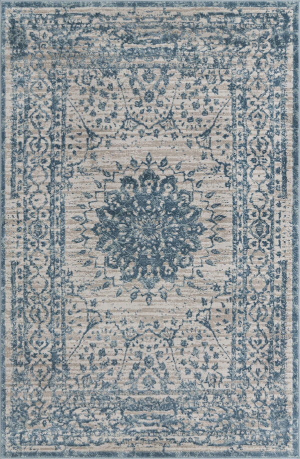 Unique Loom Aberdeen Derbyshire Machine Made Medallion Rug Light Blue, Gray 5' 1" x 8' 0"