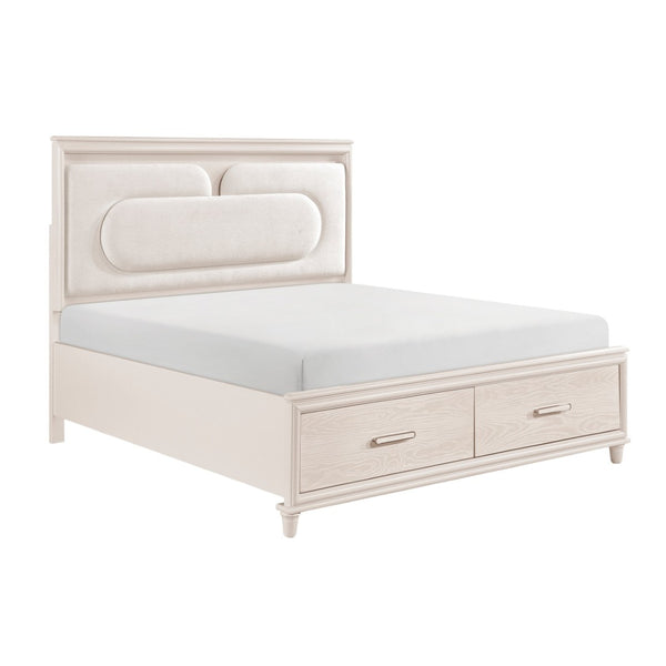 English Elm Modern Queen Platform Bed Chenille Headboard Led Lighting Footboard Storage Drawers B011S02158