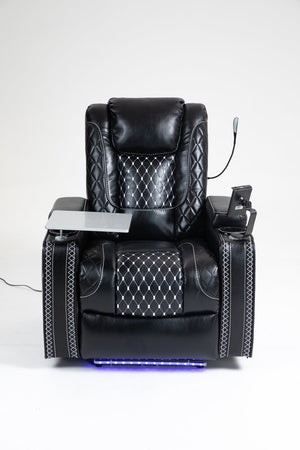 English Elm Power Zero Gravity Recliner with USB Cup Holders, LED Reading Light, Leather match, Infinite Recline Black W547P164338