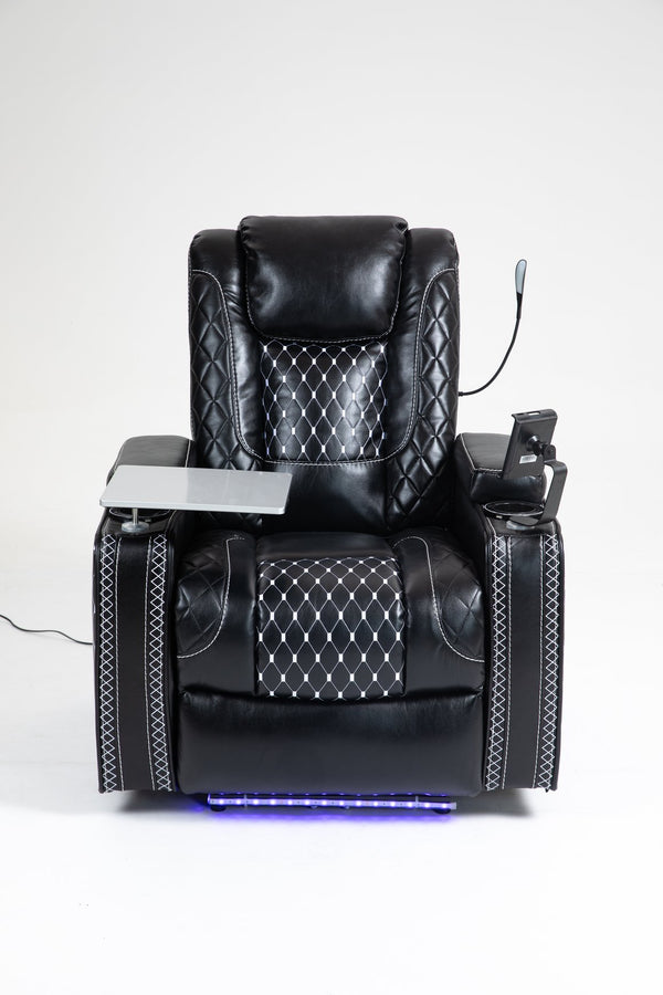 English Elm Power Zero Gravity Recliner with USB Cup Holders, LED Reading Light, Leather match, Infinite Recline Black W547P164338