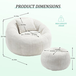 English Elm UNITED Cloud-Luxe Chenille Memory Foam Bean Bag Chair with Ottoman and Pillow for Ultimate Comfort Beige W1568P361685