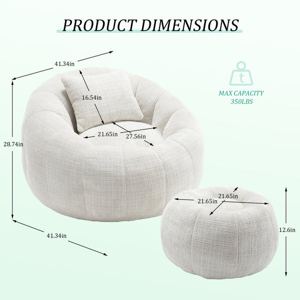 English Elm UNITED Cloud-Luxe Chenille Memory Foam Bean Bag Chair with Ottoman and Pillow for Ultimate Comfort Beige W1568P361685