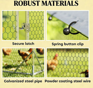 English Elm Chicken Coop Walk in Run with Galvanized Steel Frame and Waterproof Canopy for 24 Birds T3971P433870