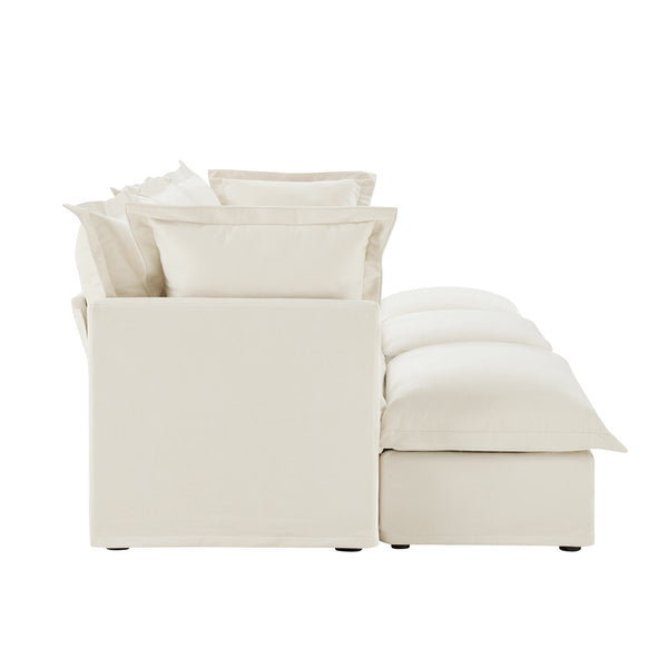 English Elm Living Room Sofa Slipcovered 3-Seater With 3 Ottomans, Chenille Comfort, Versatile & Washable Design W3041S00146