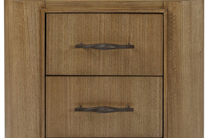 English Elm 2 Drawer Nightstand with Eucalyptus Veneer, Soft-Close Drawers, Felt-Lined Top Drawer & USB Port Tan 31 L x 22.5 W x 30.25 H B2699P395333