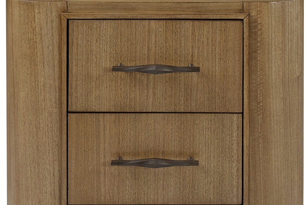 English Elm 2 Drawer Nightstand with Eucalyptus Veneer, Soft-Close Drawers, Felt-Lined Top Drawer & USB Port Tan 31 L x 22.5 W x 30.25 H B2699P395333