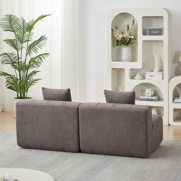 English Elm Chenille Modular Curved Sectional Sofa with Sculptural Piano Key Design and Four Throw Pillows Grey W834S00586