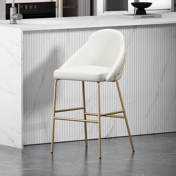 English Elm Gracie Metal Upholstered Barstool - Luxe White & Gold Design For Modern Spaces, Comfort & Style! B365P397972
