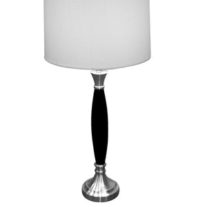 English Elm 30" Tall Wood And Chrome Table Lamp With White Linen Shade - Elegant Lighting For Any Space! B072116080