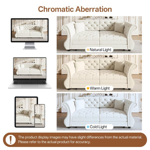 English Elm 83.8" Chesterfield Sleeper Sofa Velvet Upholstered with Flower Tufting for Living Room Beige White W1885S00400