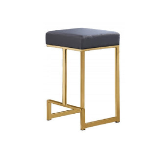 English Elm 25 in Backless Faux Leather Counter Stools with Brushed Gold Sled Base Set of 2 Grey-Gold B011P497733