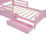 English Elm Twin Size Wood Platform Bed With Guardrails On Both Sides and Two Storage Drawers ,Pink