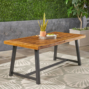 English Elm Christopher Knight Home® - Outdoor Acacia Wood Dining Table with Sandblast Teak Finish & Black Accents — Durable Rustic Patio Centerpiece for Alfresco Meals and Gatherings N768P190946T