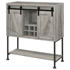 English Elm Hovander Farmhouse Bar Cabinet with Sliding Barn Doors Wine Storage and Gunmetal Legs B062P441038