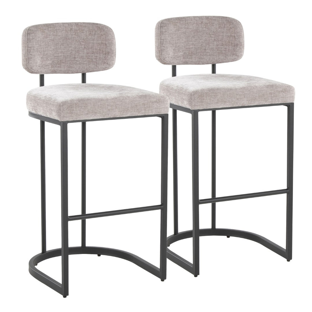 English Elm Fixed-height Barstools Powder Coated Steel Frame Brown Upholstered Seat Set of Two Black+Grey B202P471221