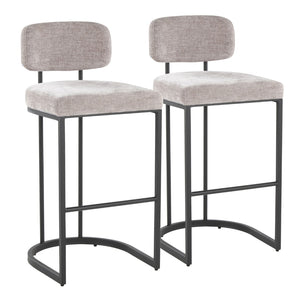 English Elm Fixed-height Barstools Powder Coated Steel Frame Brown Upholstered Seat Set of Two Black+Grey B202P471221
