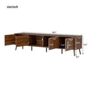 English Elm 78 Inch Walnut Entertainment Center Fluted Doors Solid Wood Legs for Living Room N710P372559P