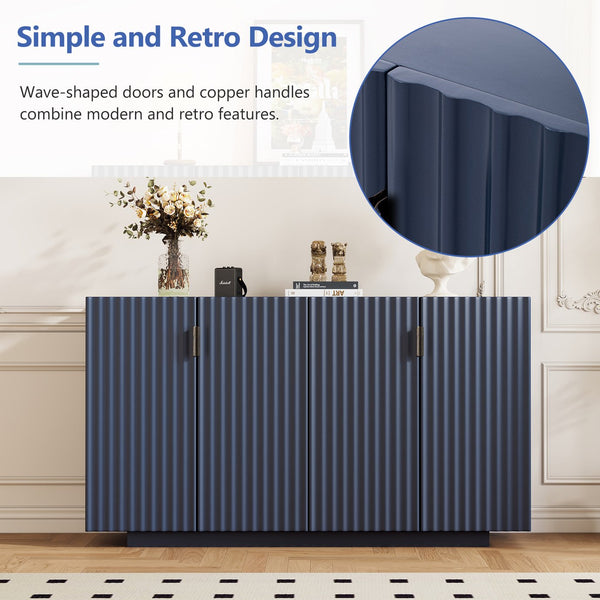 English Elm TREXM Fluted Buffet Cabinet with Wave Design, Spacious Sideboard with Adjustable Shelves & Soft-Close Doors Antique Navy N715P183992M