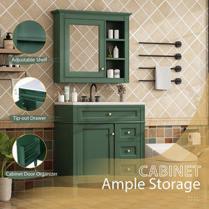 English Elm 30'' Bathroom Vanity Set With Mirror, Modern Freestanding Cabinet, Ceramic Sink & Ample Storage Space SW000127AAF-1