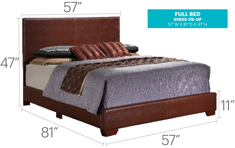 English Elm Rustic Light Brown Full Bed with Durable PU Frame, 47H x 57W x 81D in, Cozy Finish, Fits Multiple Mattresses B078108078