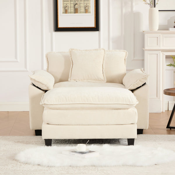 English Elm Cloud Sofa Single Seat - Modular Chenille Lounge Chair with Double-Layer Cushion, Ergonomic Support and Easy Assembly Beige W1143S00031