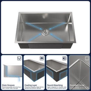 English Elm Stainless Steel Undermount Kitchen Sink Handmade Single Bowl Nano Brushed Finish T3177P286042