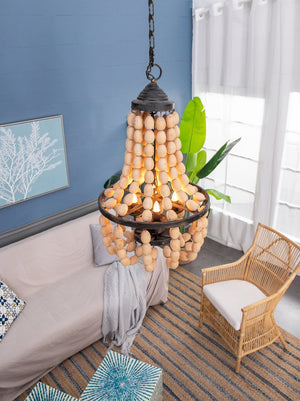 English Elm D18.9x33.1" Beaded Wood Iron 4-light Chandelier Bohemian Foyer Dining Statement Fixture W2078P411232