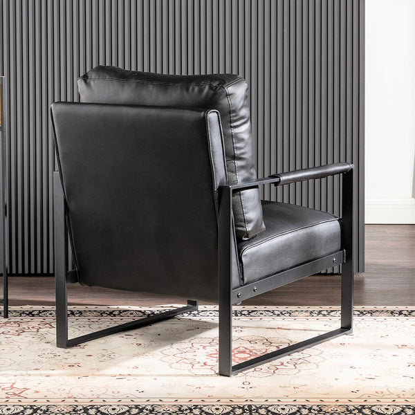 English Elm Classic Mid Century Modern Accent Chair - Stylish Black Pu Leather Armchair For Living Spaces & Offices B2735P256729