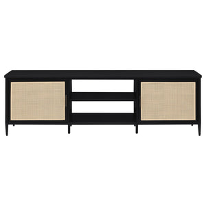 English Elm Kenneth Wide Format Tv Stand with Rattan Doors and Open Shelving for Living Rooms B062P440086