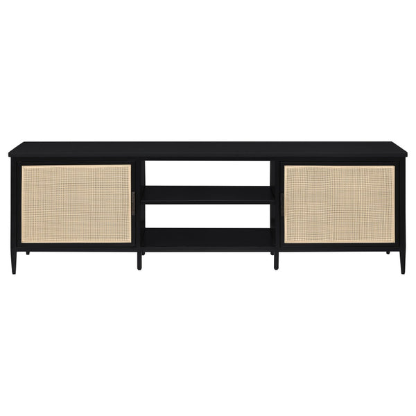 English Elm Kenneth Wide Format Tv Stand with Rattan Doors and Open Shelving for Living Rooms B062P440086
