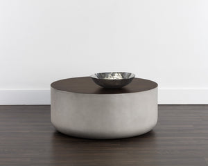 Sunpan Diaz Coffee Table - Stylish Drum Design with Unique Concrete Finish for Modern Indoor and Outdoor Spaces Grey / Wood Grain Brown