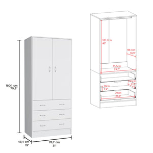 English Elm Taly Spacious Armoire with Double Doors, Two Drawers & Hanging Rod — Tall Laminate Storage Cabinet White 35.4 L x 23.6 W x 6.3 H B200S00375