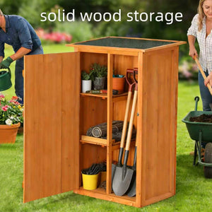English Elm Outdoor Solid Wood Storage Shed with Lockable Door and Adjustable Shelves for Backyard W3921P409955