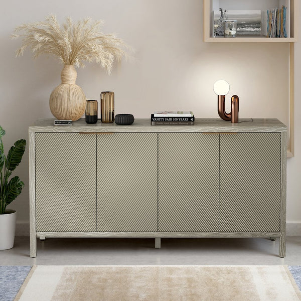 English Elm Sideboard Champagne 59" Modern Wood Buffet Cabinet with 4 Doors, Adjustable Shelves, 220lb Top Capacity W757P203146
