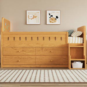 English Elm Wooden Full Bed Frame with Led Headboard Four Storage Drawers and Ladder Shelf Wood N7090004028D