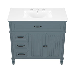 English Elm [video] 36 Inch Freestanding Bathroom Vanity Acacia Wood Legs Ceramic Sink Soft Close Blue Gray N759S340019C