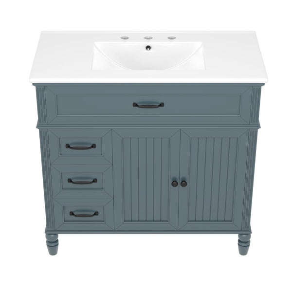 English Elm [video] 36 Inch Freestanding Bathroom Vanity Acacia Wood Legs Ceramic Sink Soft Close Blue Gray N759S340019C
