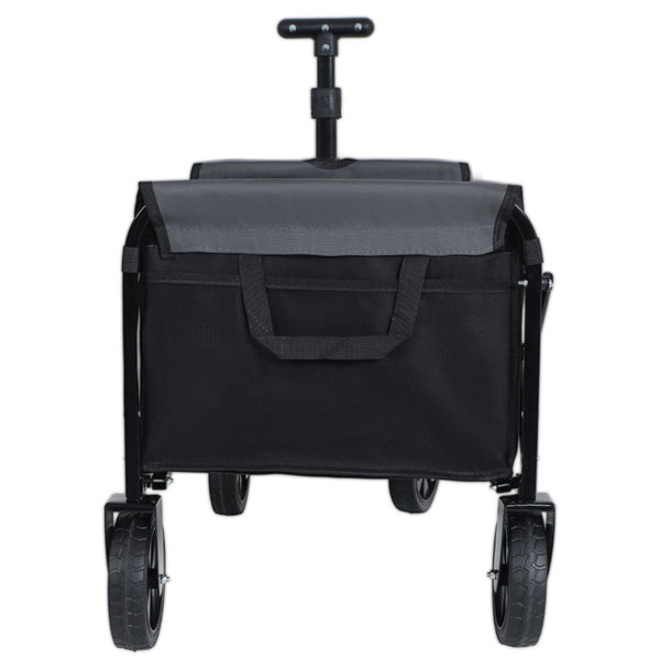 English Elm All-in-one Folding Camping Wagon with Bench Seating Storage and Pet Tether Outdoor Black+ Gray W2932P312713