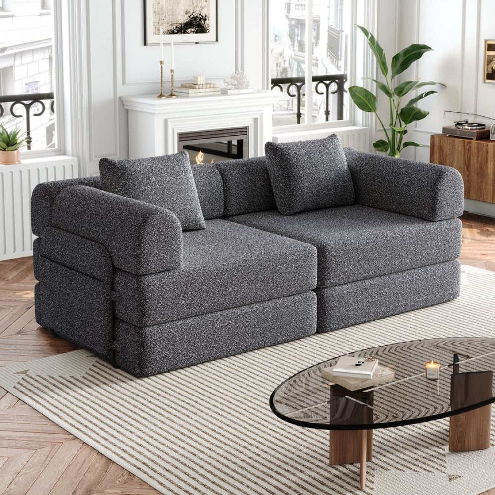 English Elm 72.4-inch Chenille Convertible Floor Sofa Bed with Storage Pockets and Foam Support W3505P355567