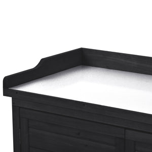 English Elm TOPMAX Rustic Fir Wood Potting Bench 39" with Galvanized Top, 2-Tier Shelves & Side Hooks, Black - Durable Garden Workstation N717P220218B