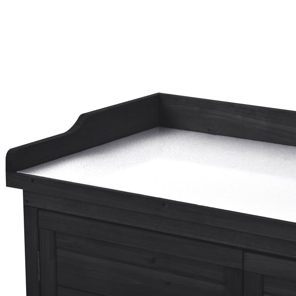 English Elm TOPMAX Rustic Fir Wood Potting Bench 39" with Galvanized Top, 2-Tier Shelves & Side Hooks, Black - Durable Garden Workstation N717P220218B