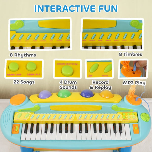 English Elm Qaba Kids Piano Toy Keyboard, 37-Key Musical Instrument Set For Toddlers With Lights & Microphone W2225P249791-GIGA