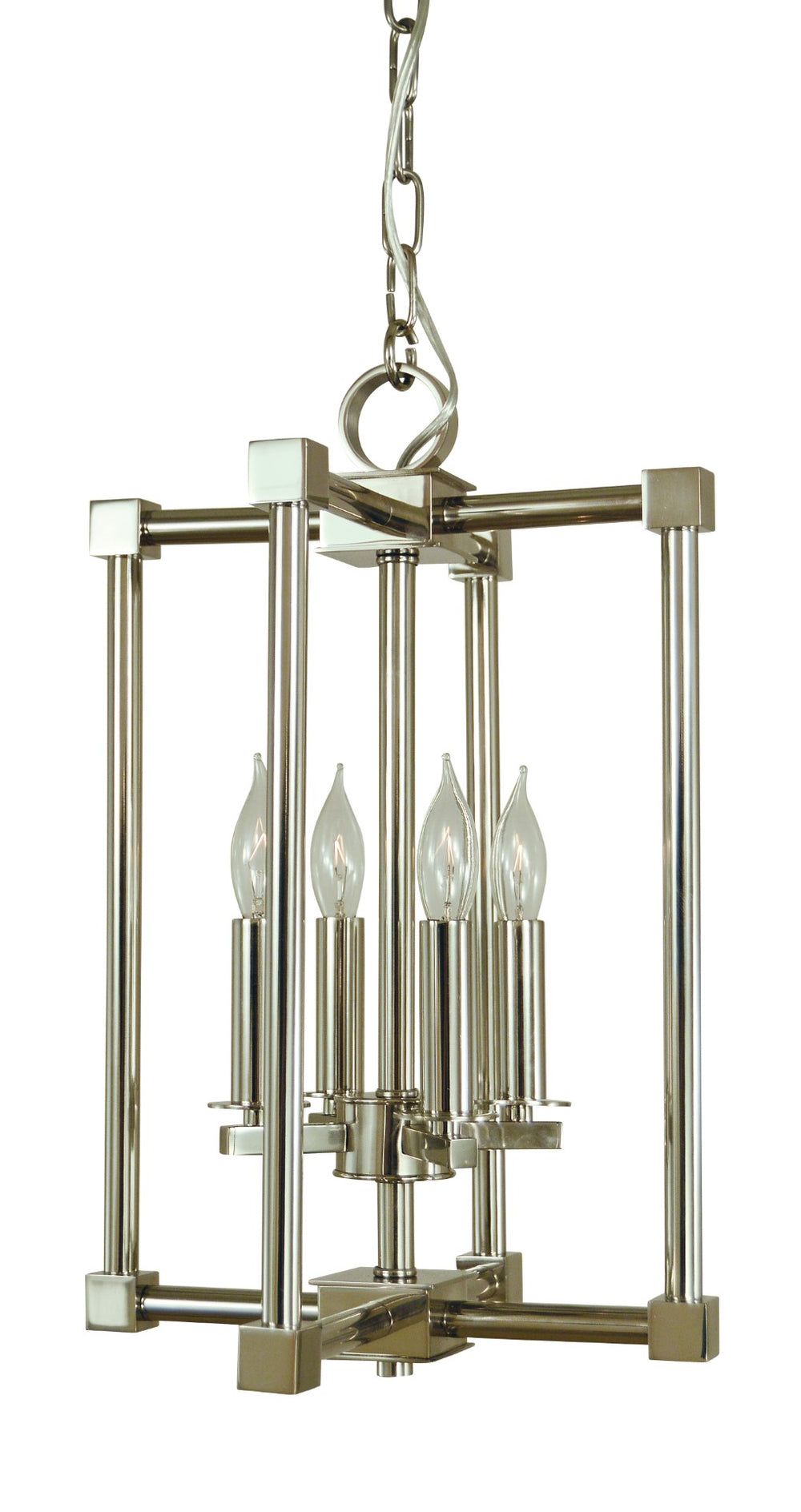 Framburg 4-light Minimalist Lexington Chandelier - Handcrafted Usa Design In Elegant Rectangular Cage Polished Nickel Metal 4604 Pn