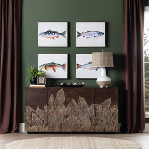 Crestview Collection Traditional Media Credenza - Elegant Mango Wood Tv Stand With Unique Carvings & Ample Storage Brown Solid Wood Cvfnr4809