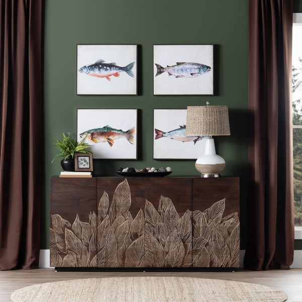 Crestview Collection Traditional Media Credenza - Elegant Mango Wood Tv Stand With Unique Carvings & Ample Storage Brown Solid Wood Cvfnr4809