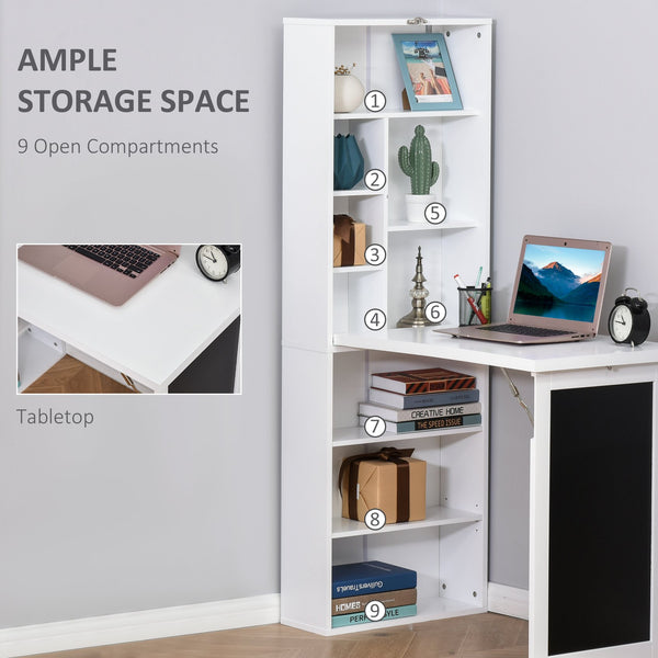 English Elm Homcom Space-Saving Fold-Out Writing Desk With Blackboard & Adjustable Shelf For Home Office Use W2225P217937