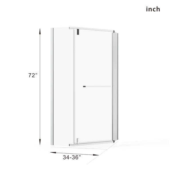 English Elm Goodyo Neo-Angle Frameless Shower Door 36x36x72 Corner Enclosure with 1/4" Tempered Glass, Matte Finish, 304 Stainless Hardware, Easy-Clean Black D163107681