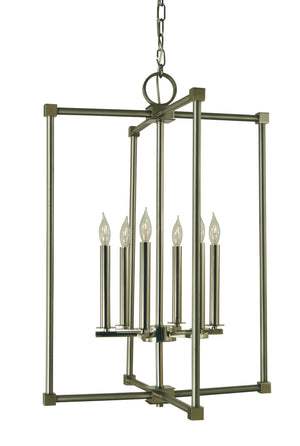 Framburg 6-light Minimalist Rectangular Cage Lexington Chandelier – Handcrafted Usa Lighting Fixture Brushed Nickel With Polished Nickel Metal 4606 Bn/Pn