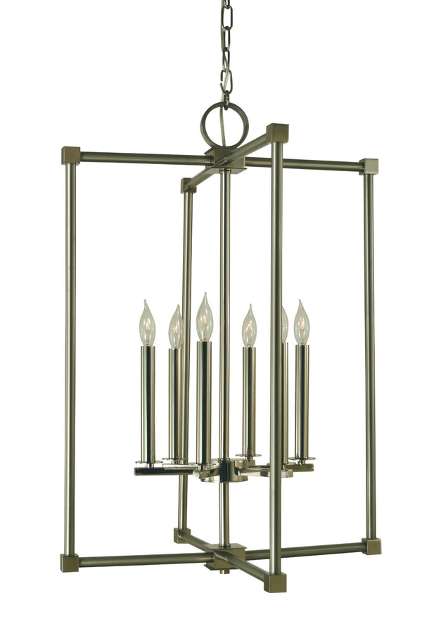 Framburg 6-light Minimalist Rectangular Cage Lexington Chandelier – Handcrafted Usa Lighting Fixture Brushed Nickel With Polished Nickel Metal 4606 Bn/Pn