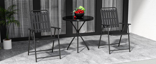 English Elm 3-piece Outdoor Bistro Set Foldable Slatted Chairs Tempered Glass Table Weather Resistant Black W3979S00010